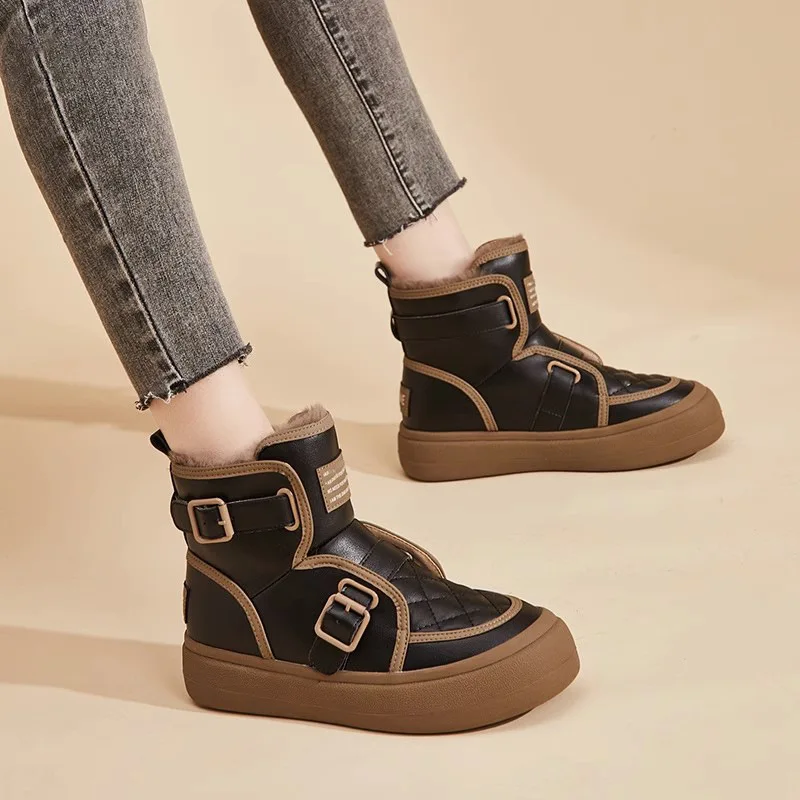 New Short Tube Cotton Boots Winter Plush Warm Snow Boots All-match Thick-soled Anti-skid Plus Velvet Thick Warm Snow Boots 35-40