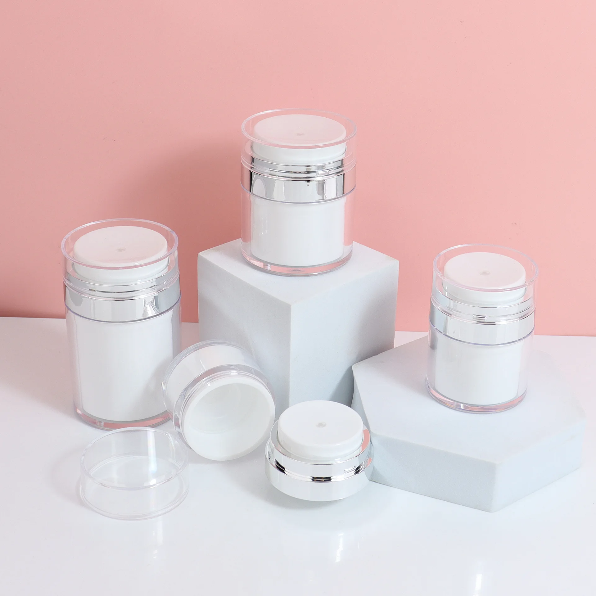 15ML Airless Empty Pump Jar Cream Bottle Portable Size  Leak-proof Empty Airless Moisturizer Face Cream Dispenser for Travel