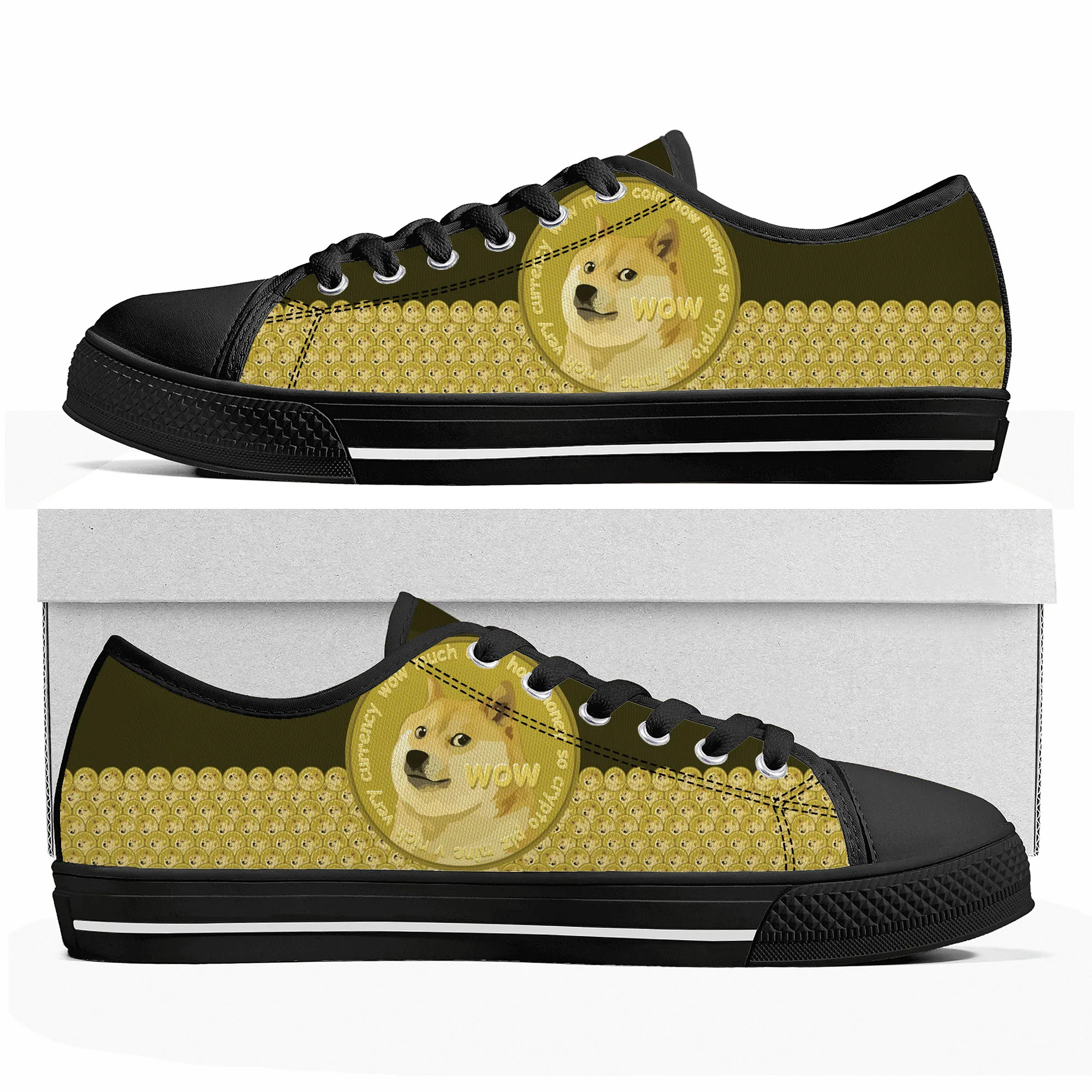 

Кроссовки Dogecoin криптовалюты с монетами собак низкие мужские женские подростковые холщовые кроссовки для пар Высококачественная обувь под заказ