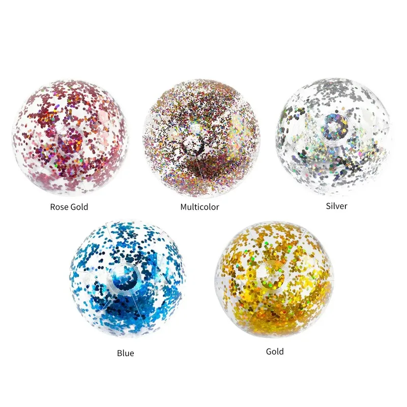 Outdoor Beach Ball Toys Glitters Transparent Confetti Sequin Inflatable Clear Swimming Water Toy for Kids Adults