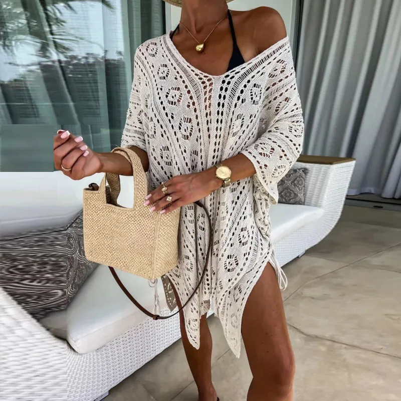 

Повседневный пуловер с длинным рукавом и V-образным вырезом, блузка, Модные свободные топы с вышивкой и вырезом, женские элегантные однотонные вязаные топы с напуском