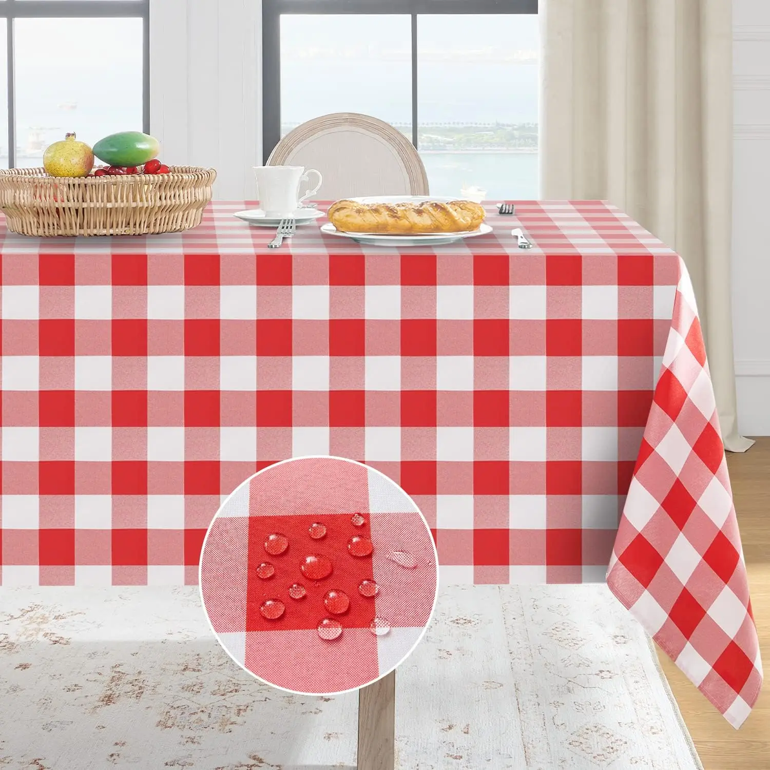 Red White Buffalo Plaid Rectangle Waterproof Tablecloth Party Decor Washable Kitchen Dining Table Cloth Wedding Decorations