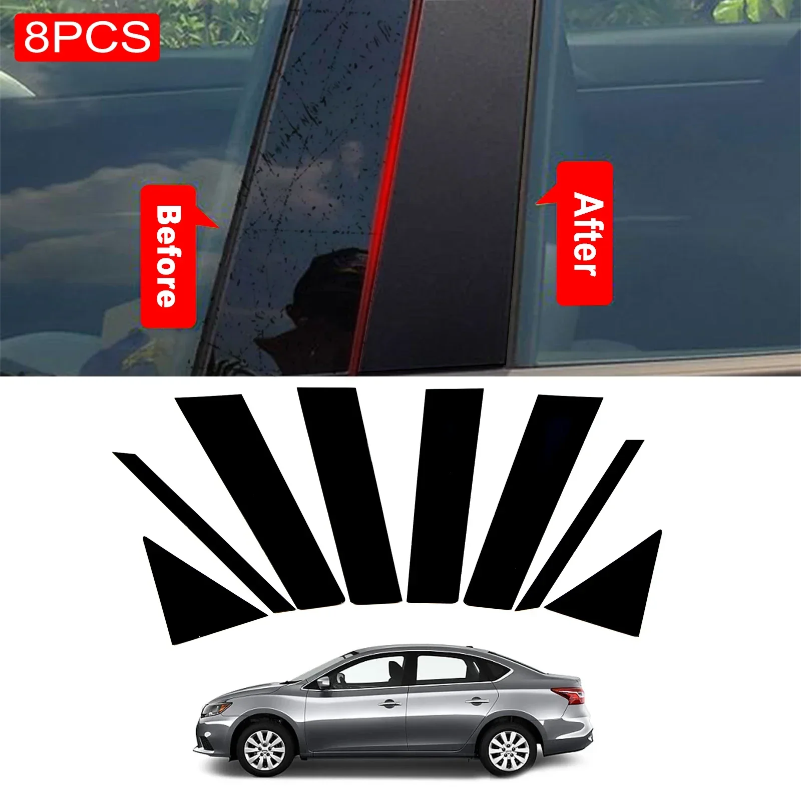 

8pcs Car Window B-Pillar Trim Sticker For Hyundai Elantra Sedan 2017 2018 Door Pillars Wrap Film Styling Accessories Dropship