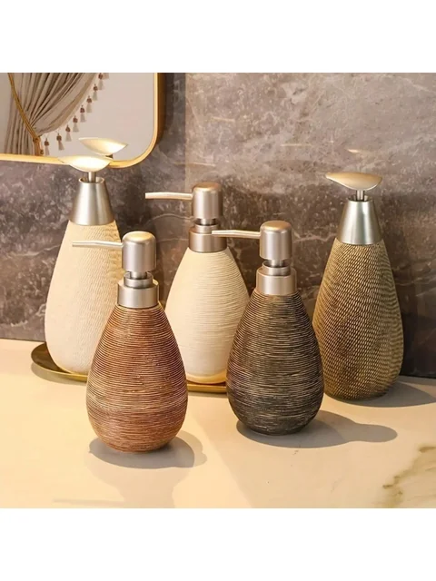 เครื่องจ่ายสบู่แบบกดเซรามิกสไตล์ย้อนยุคที่สร้างสรรค์พร้อมปั๊ม ขวดสบู่ล้างมือ เหมาะสำหรับห้องน้ำ ห้องครัว และห้องน้ำ 3