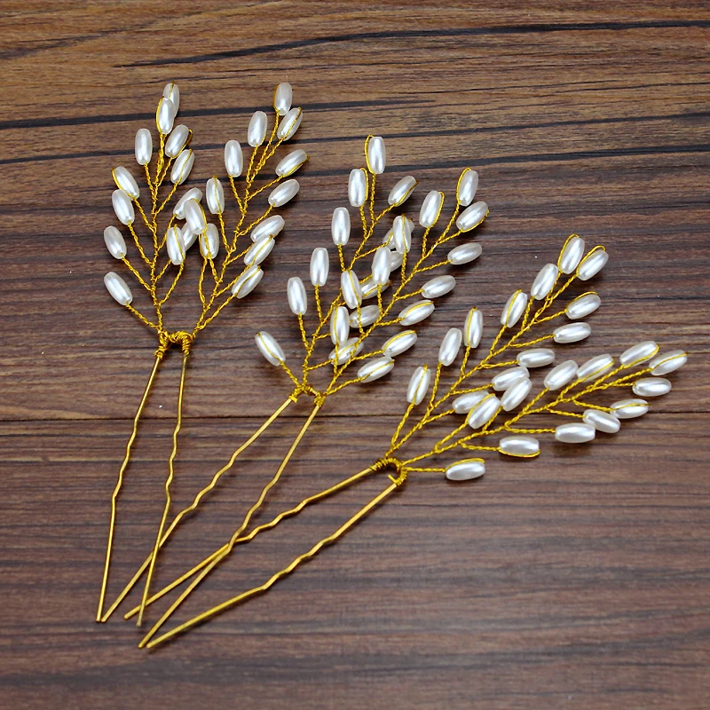 3PCS Handmade Bridal Hair Pin Sticks Pearls Women Wedding Vine Hairpins For Bridesmaid Accessories Jewelry