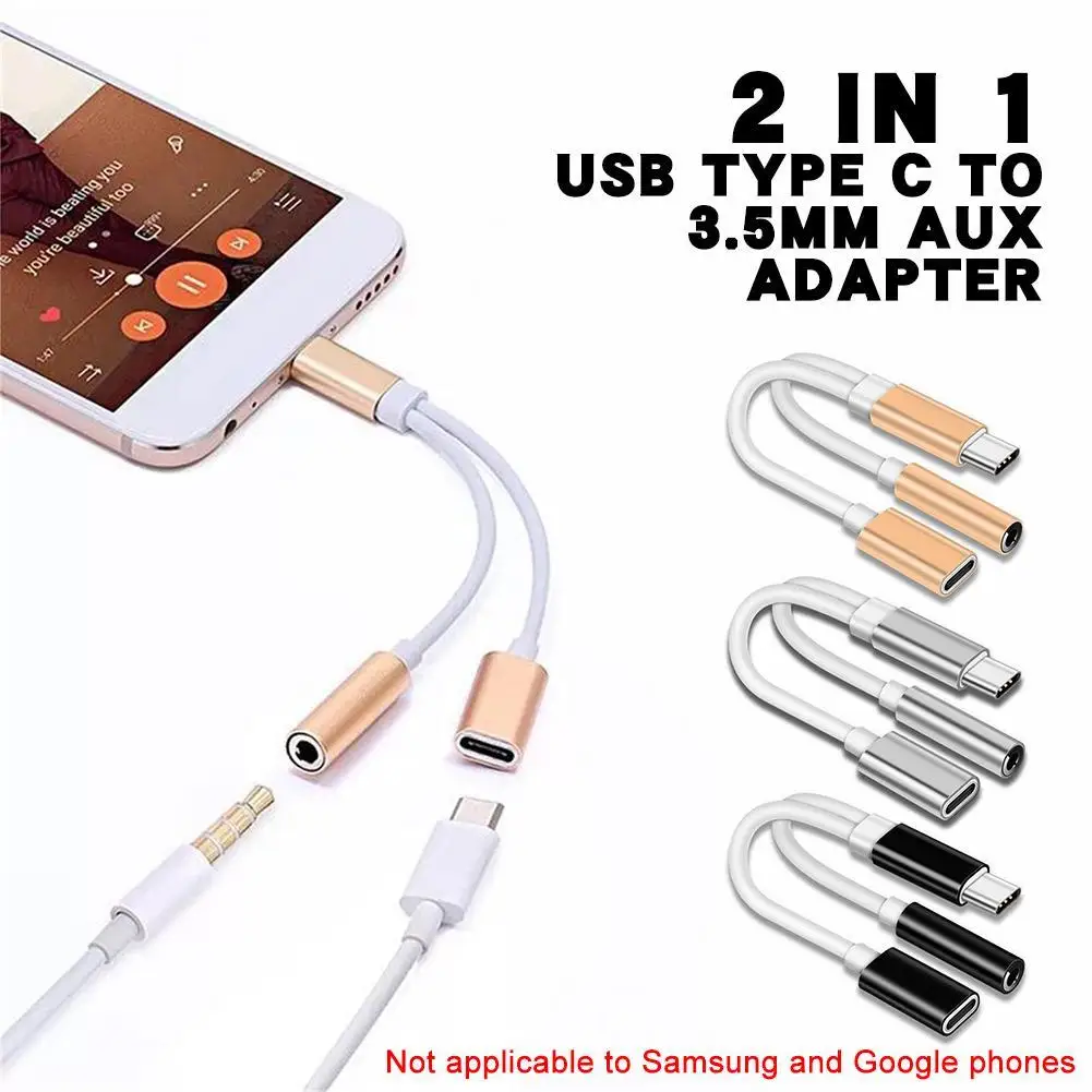 

2 In 1 USB Type C To 3.5mm Headphone Jack Adapter Type C Charge Audio Aux Adaptor For Huawei For Xiaomi