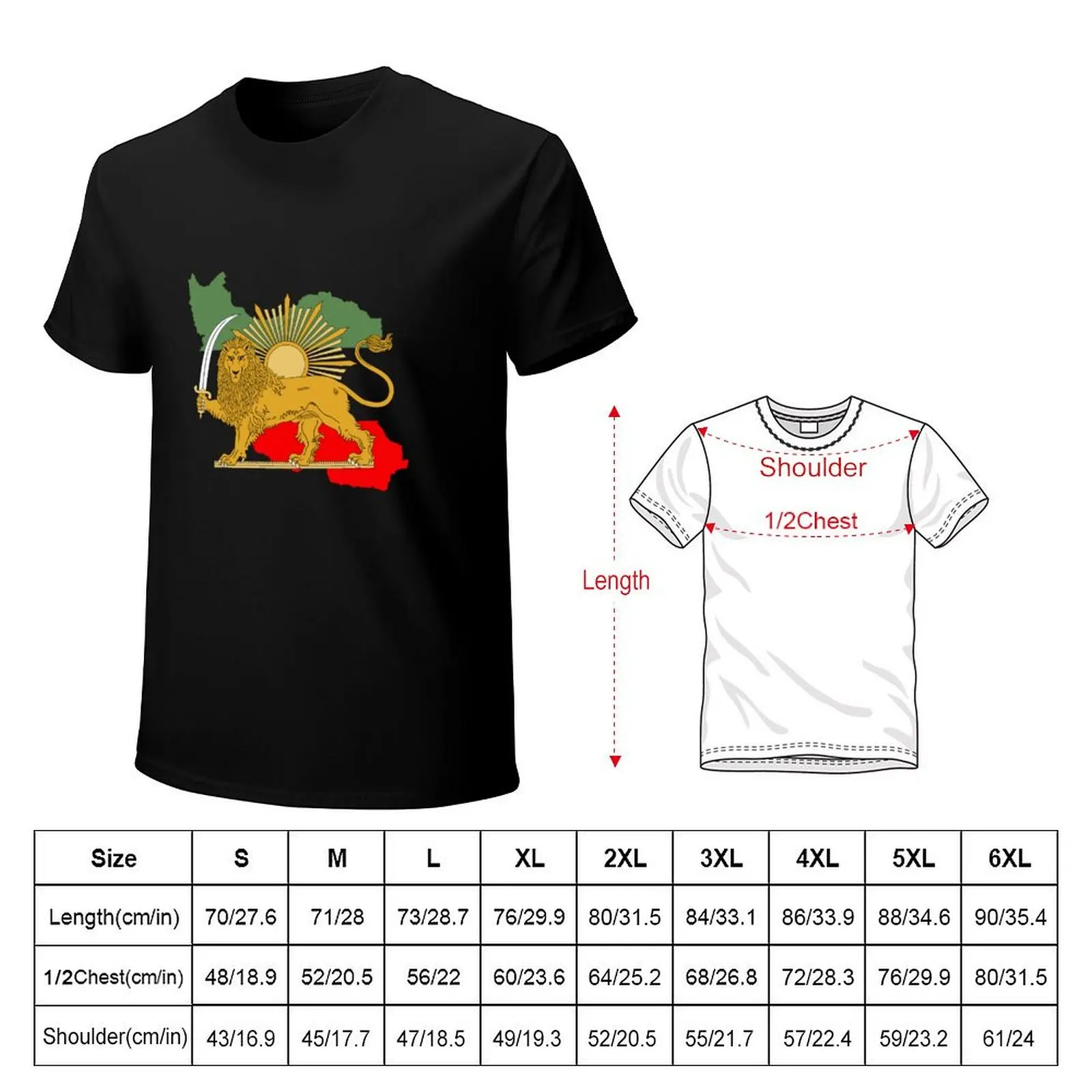 T-Shirt mit persischer Löwe- und Sonnenflagge, Vorderansicht
