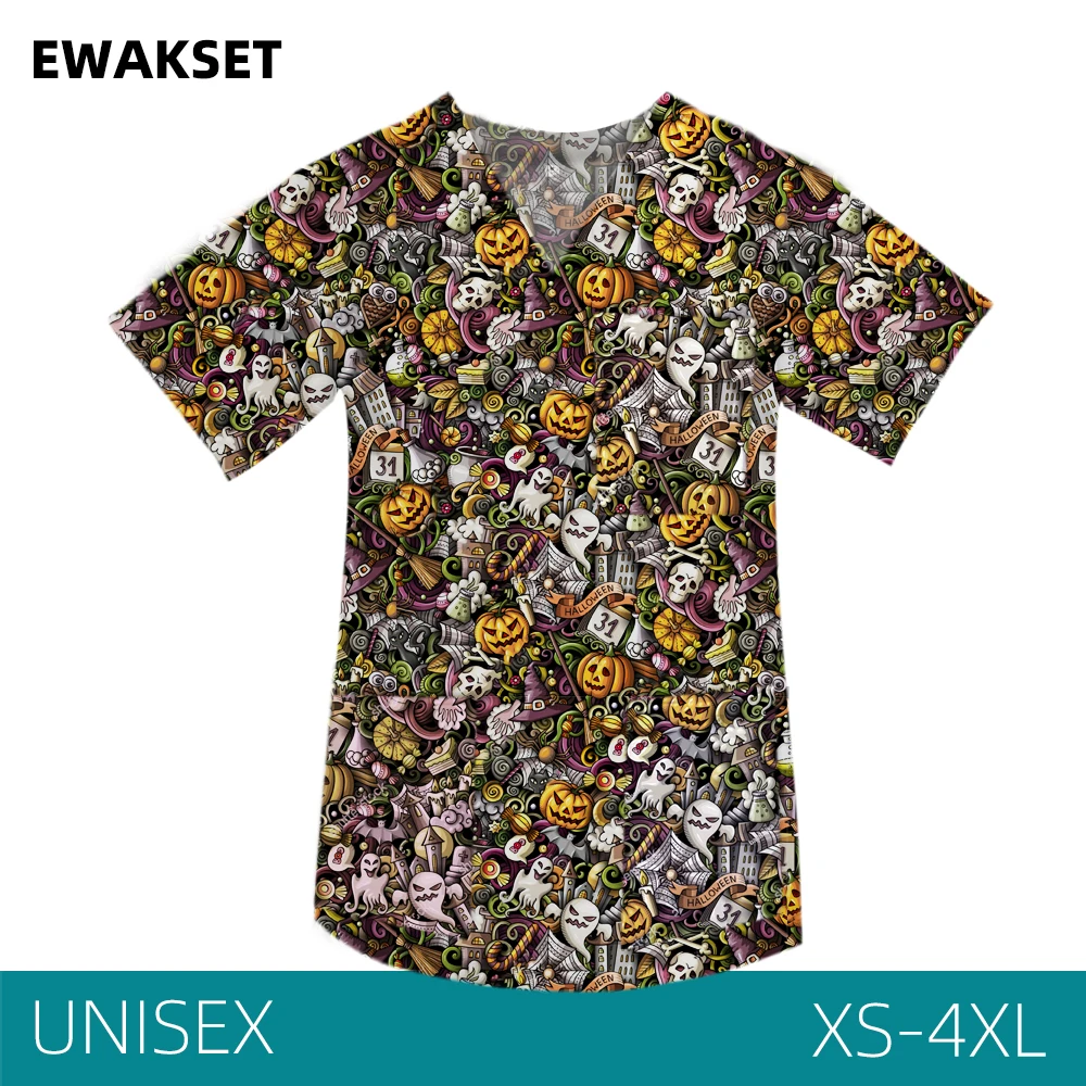 EWAKSETUnisexWorkingTopAnimeprintingScrubTopspetgrooming