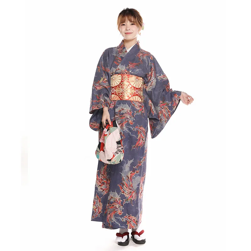 Japanese kimono women's fall and winter thickening hot gold printing small grain formal not easy to fold non-iron improved