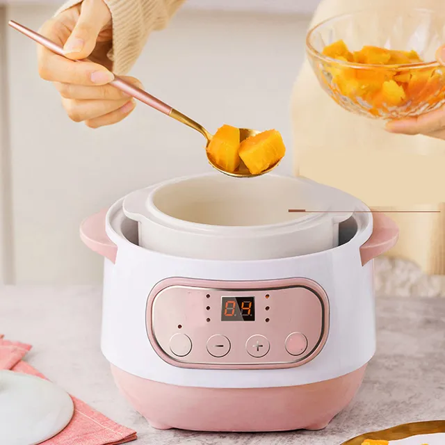 Pentola per stufato elettrica 1L 200W Anti Bruciare a secco Fornello elettrico intelligente in ceramica per porridge Zuppa di riso Mini fornello di riso 2
