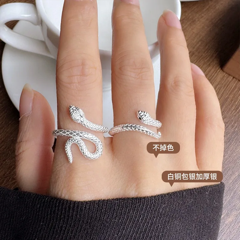 Sterling Silver Snowflake Snake Ring - Adjustable Open Band with Zirconia Accents, Minimalist Hypoallergenic Jewelry for Women