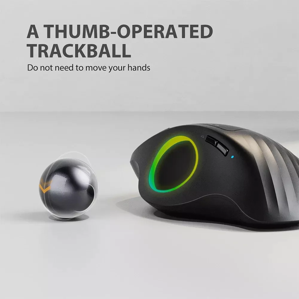 Protopériphérie-Souris Trackball sans fil Bluetooth, Souris ergonomique,  Rechargeable, RVB, Ordinateur PC, iPad, Mac, Windows, EM01, 2.4G