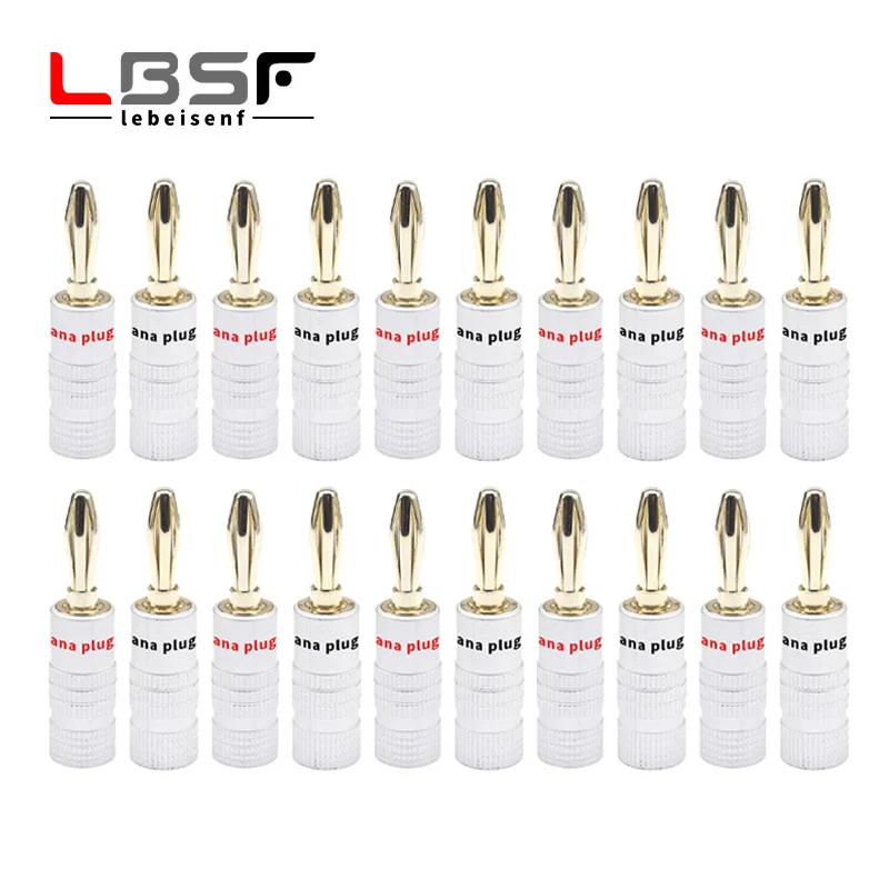 Lbsf-conector Banana com Bloqueio de Parafuso Plugues Banana Banhado a Ouro 24k mm Tomada de Áudio Alto-falante 20 Unidades 10 Pares