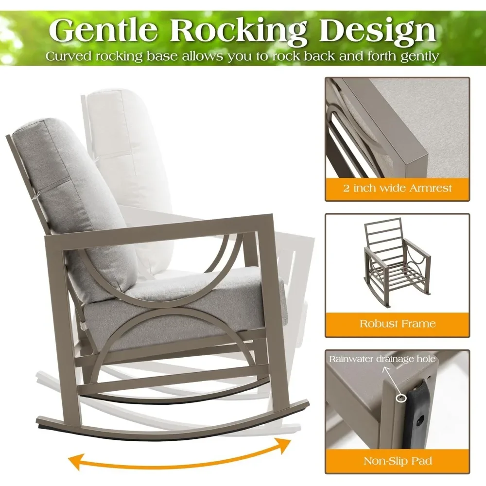 3 Pieces Patio Furniture Set,Outdoor Rocking Chair Bistro Set,for Porch,Balcony,Backyard,Outside,Poolside 2