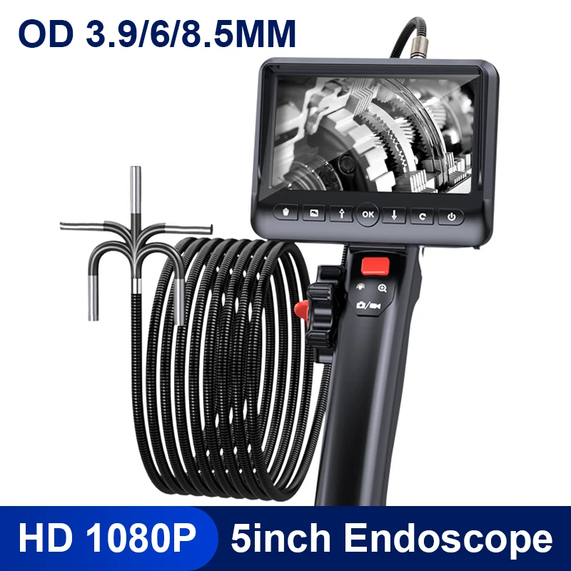 5 IN IPS Endoscope Inspection Camera with Two-Way Articulation Head 8.5mm/6mm HD1080P Flexible Snake Endoscope With 3000AMH