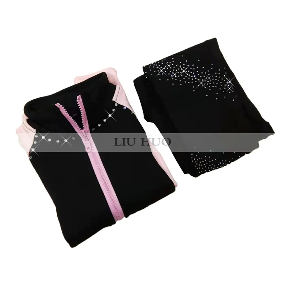 LIUHUO New Ice Figure Skating Jacket Pants Women Girl Trousers Top Black Teens Children Kids Pink Dance Training Roller Sport