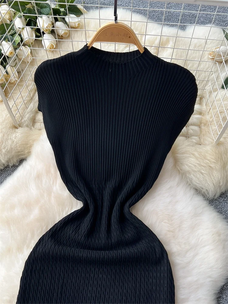 Wmstar dress women wholesale round neck short sleeved  waist cinching high elastic knitted long dress dropshopping new in summer