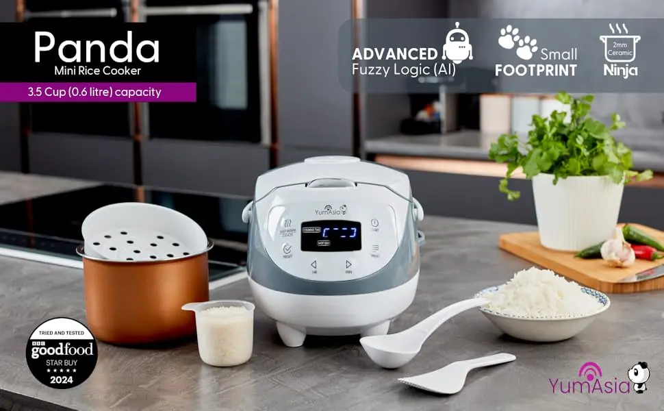 Asia Panda Mini Rice Cooker With Ninja Ceramic Bowl and Advanced Fuzzy Logic (3.5 cup, 0.63 litre) 4 Rice Cooking Functions, 4 M