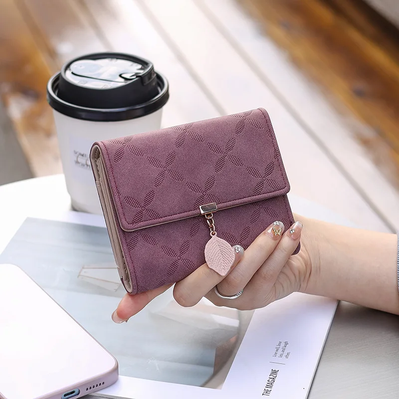 Chic Women's Leaf Pendant Tri-Fold Wallet with Multiple Card Slots