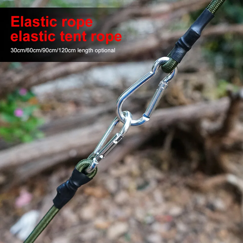 Mosiee 1 Pce Mousqueton Cordon Élastique 30/60/90/120Cm Mousqueton Cordons Élastiques Crochet Karabiner Câbles Sangle Élastique Fournitures de Camping