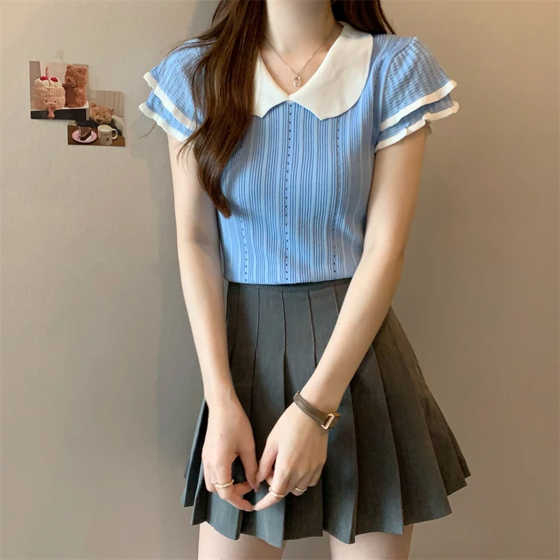 Summer Cropped Knitted Sweater Top for Women