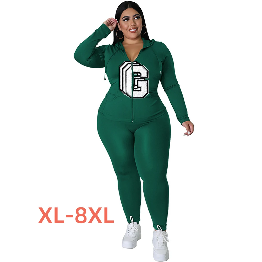 

Plus Size 4xl 5xl 6xl 7xl 8xl Jogging Femme Ensemble Womens Tracksuit Letter Print Women Bulk Wholesale 2 Piece Winter Set