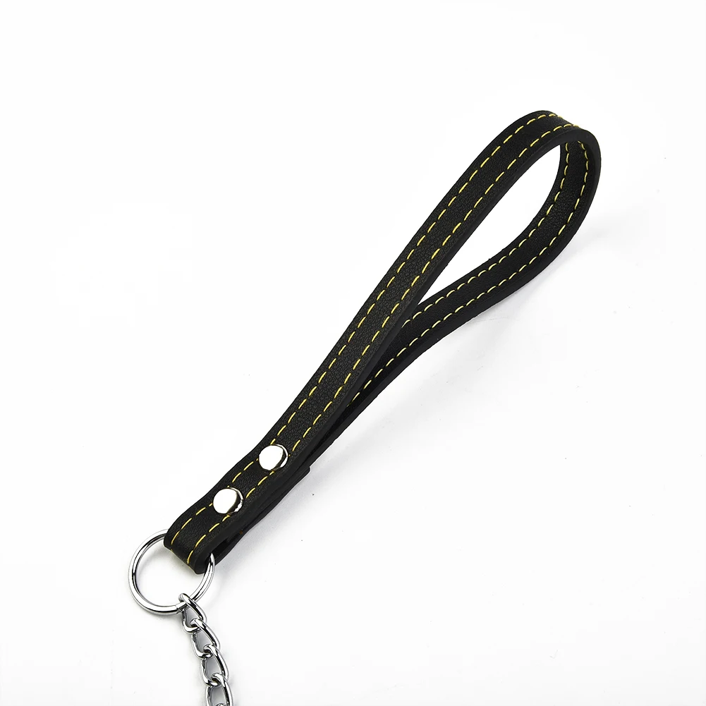 Dog Leash Dog Leash Metal Chain 2.0mm*120cm With Leather Style Handle Strong Control Leash Pet Supplies Iron Towing Rope
