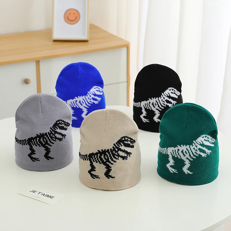 Kids Caps Fashion Kids Caps Sports Warm Hats Baby Boys Autumn Winter Casual Knitted Cartoon Dinosaur Children Outdoor