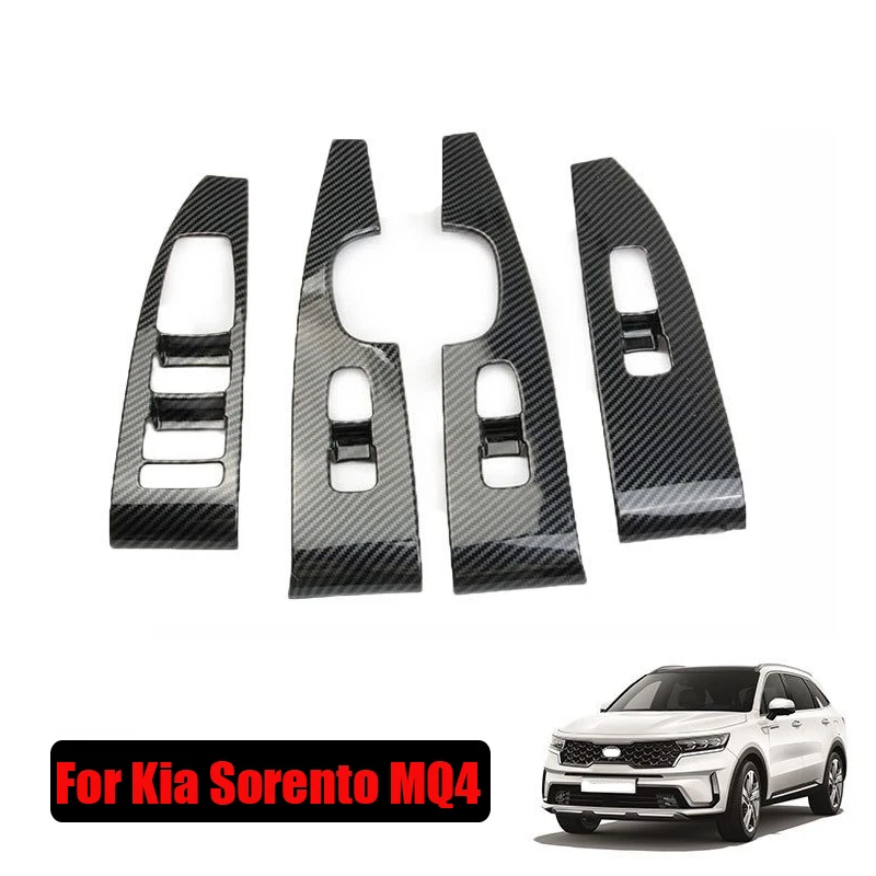 

For Kia Sorento MQ4 2020 2021 2022 ABS carbonfiber Car Door Armrest Panel Window Lift Switch Button Cover Trim Decor Frame