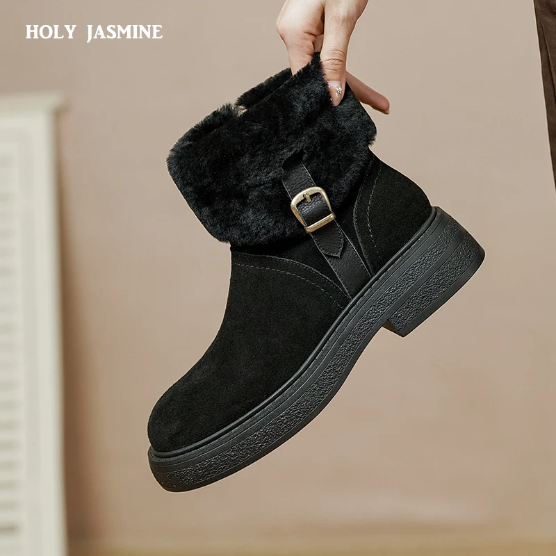 

2022 Autumn Winter Women Ankle Boots Outdoor Warm Casual Working Genuine Leather Thick Heels Back Zipper Platform Shoes Woman