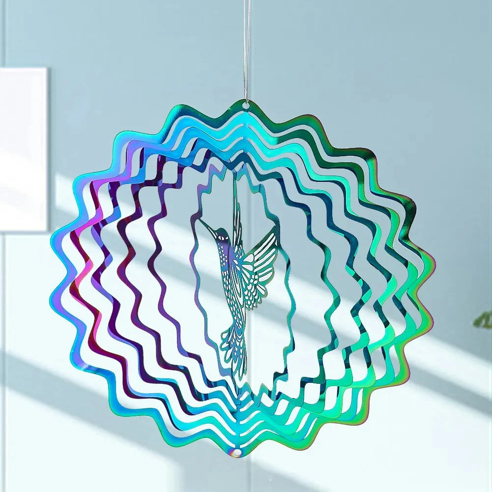 Wind Chimes Gradient Color Wind Spinner Catcher Stainless Steel 3D Flowing Light Effect Outdoor Garden Yard Hanging Decor