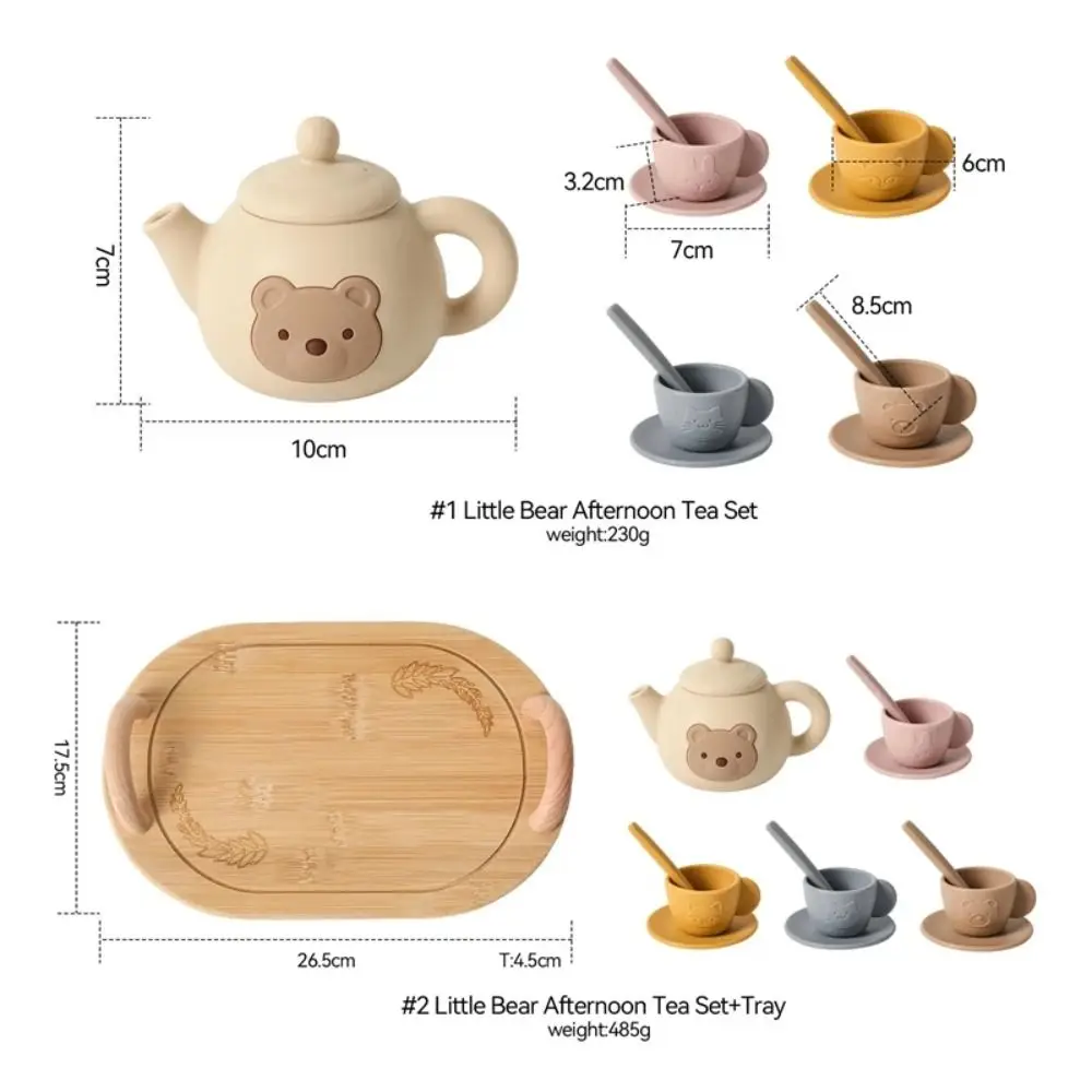 Simulation Silicone Afternoon Tea Set Early Educational Montessori Pretend Play Kitchen Set Interactive Little Bear Tea Set Play
