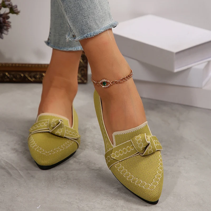 Rimocy Women Flats 2025 New Knitted Mesh Breathable Loafers Soft Comfort Pointed Toe Casual Shoes Trend Bow Decor Woman Shoes 5