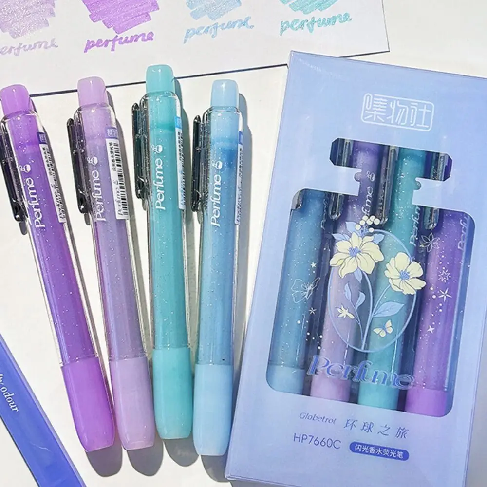 4 Stück hochwertige farbige Glitzer-Textmarker zum Markieren wichtiger Punkte, DIY-Kunst, fluoreszierender Stift, Farbmarker, Schul- und Bürobedarf – Detail 5