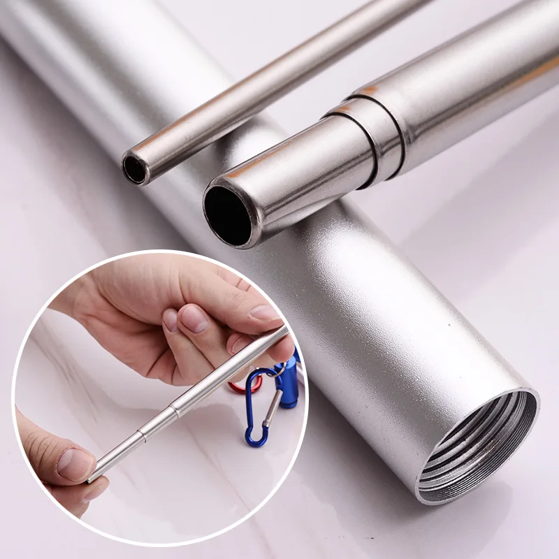 Reusable Telescopic 304 Stainless Steel Metal Straw with Cleaning Brush Portable Drinking Set for Travel with Case drinking straws metal straw set