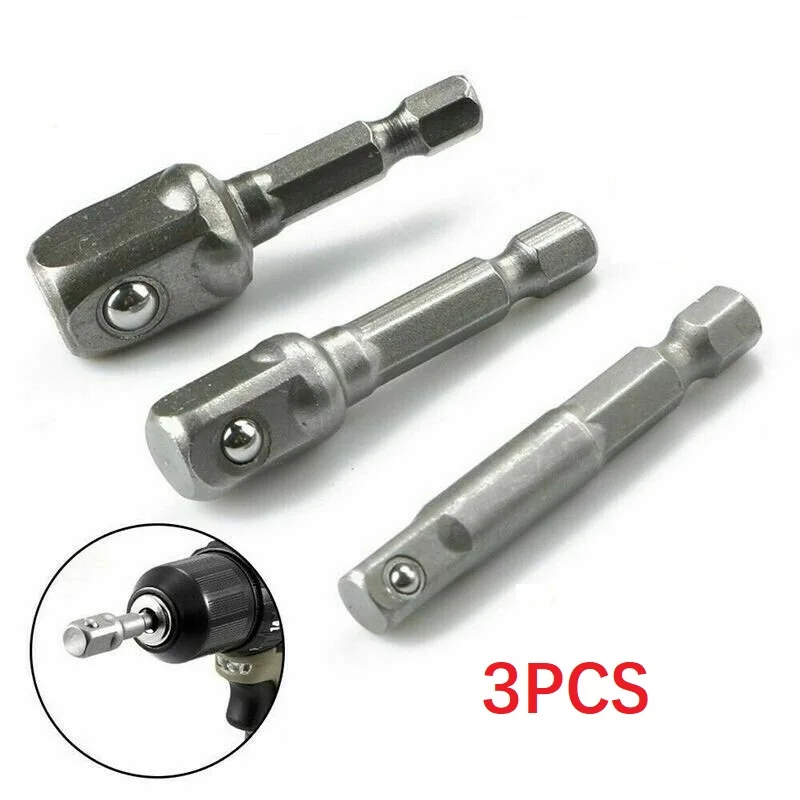 

3pcs Drill Socket Adapter For Impact Driver W/ Hex Shank To Square Socket Drill Bits Bar Extension Screwdriver Handle Tools