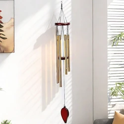 Auspicious Wind Chime with 6 Elegant Bells for Home Decor - Clear and Elegant Sound for Indoor and Outdoor Spaces (Gold - Leaf)