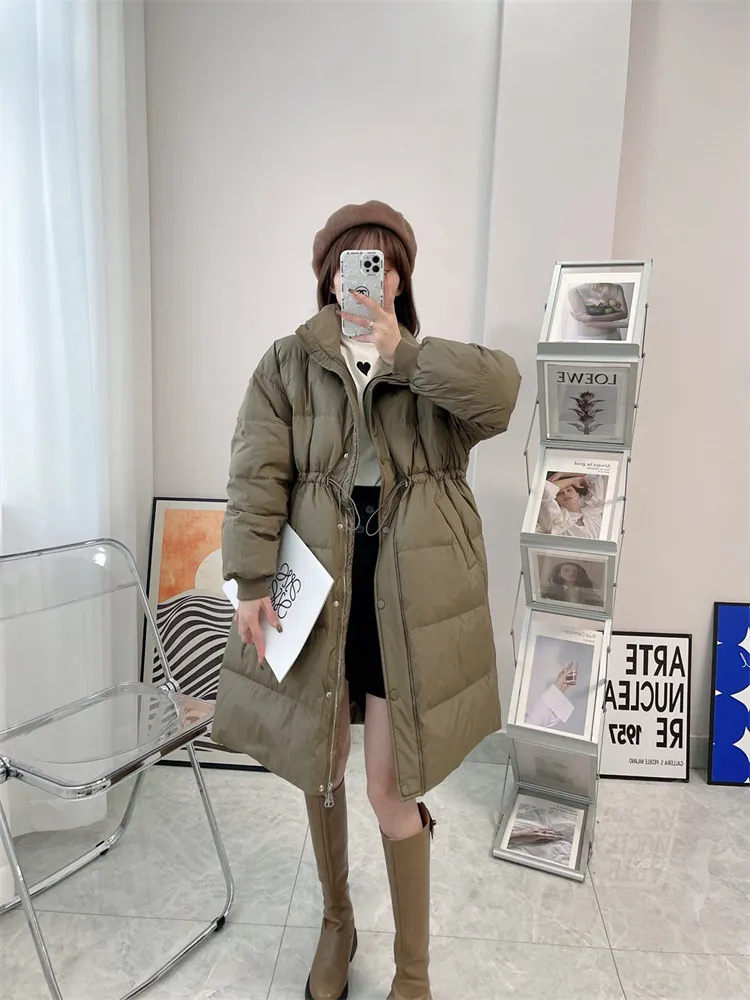 puffer coat women Thick Loose Parkas Women Fashion Stand Collar Solid Drawstring Waist Coats Elegant Ladies Long Cotton Jackets Female N1581 long puffer