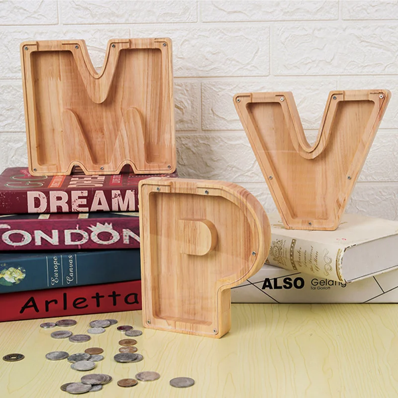 

Personalized 26 Letter Wooden Letter Piggy Bank Piggy Bank Alphabet Shaped Money Box Wooden Coin Money Saving Box Home Decor