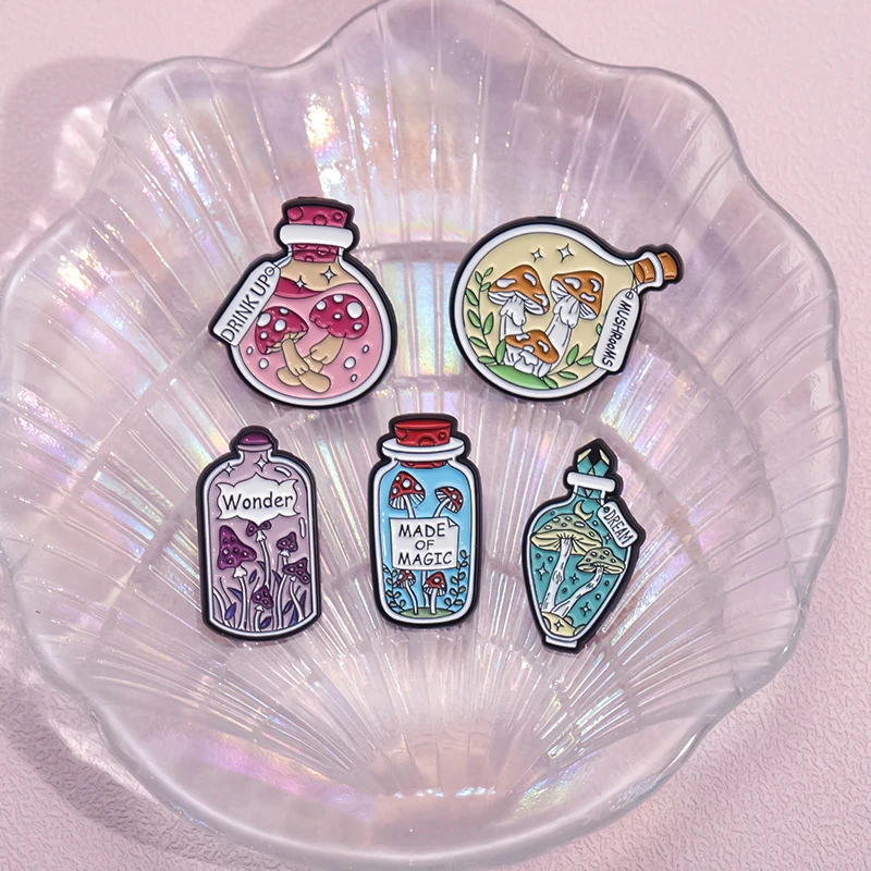 Pilz kultur Flasche Emaille Pins aus magischen Traum Revers Abzeichen Broschen Rucksack Kleidung dekorative Schmuck Geschenk für Freund – Detail 7