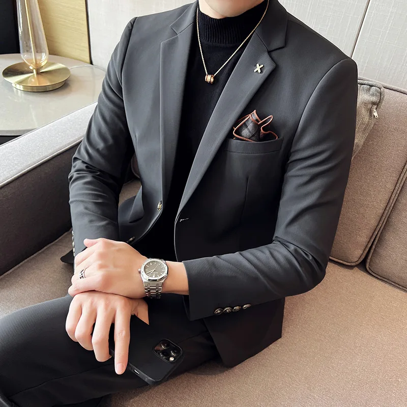 

Men's boutique high-end (suit + trousers) fashion business British party trend handsome casual British style dress two-piece set