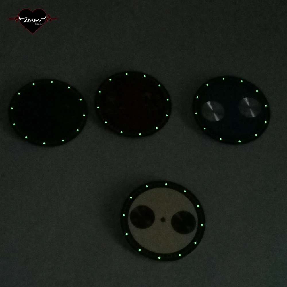 Vintage Matte Black Watch Dial with Luminescent Hour Index Dots and Twin Sub-Dials, 32.5mm