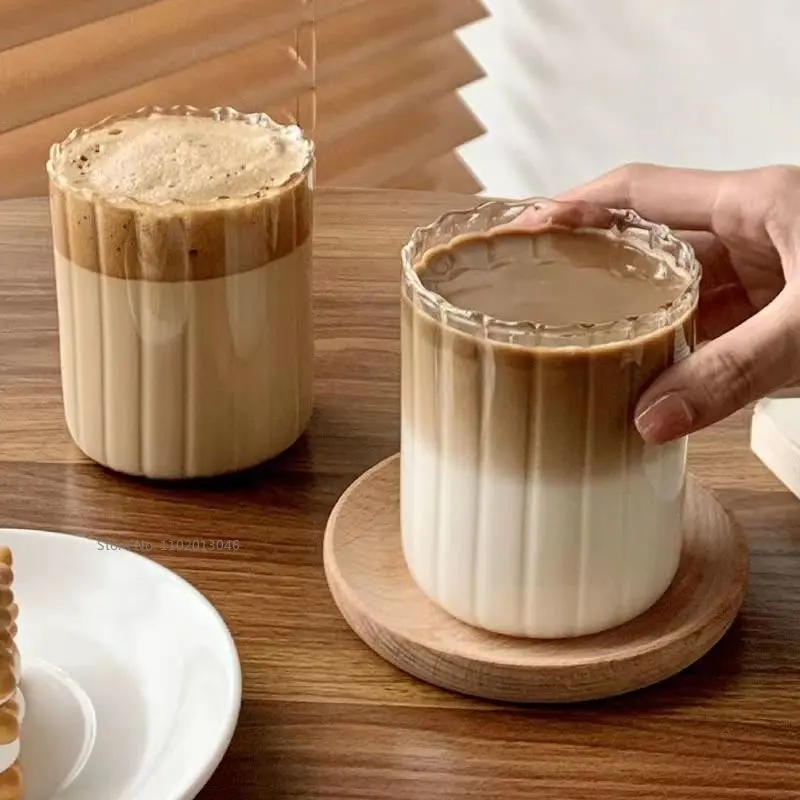 Glass Cup Japanese Style Stripe Drinking Glasses Transparent Coffee Cup Wine glass Water Milk Glasses Drinkware Tea Shot Glass Yogurt Cup glass cup