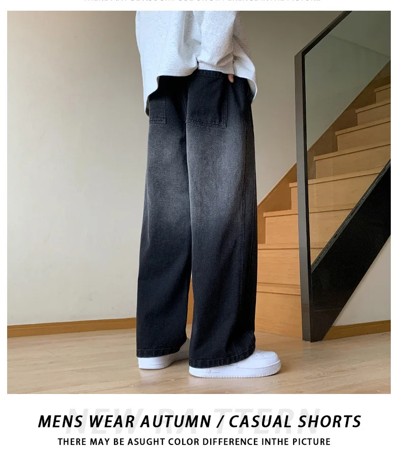 Jeans fall gradient wide leg straight pants high street loose casual retro washed cargo pants men joggers