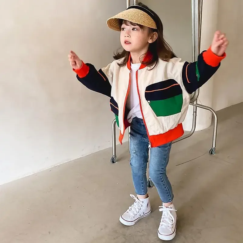 Girls' Early Autumn Jacket Trendy Korean Style Children's Fashionable Workwear Coat Long Outerwear for Kids Autumn Collection