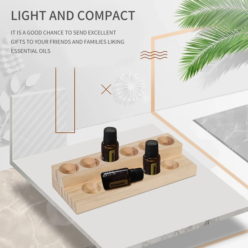 11 Holes Wooden Essential Oil Tray Handmade Natural Wood Display Rack Demonstration Station For 5-15Ml Bottles 4