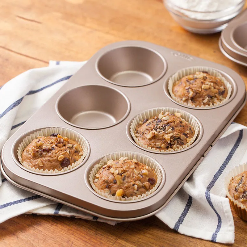 

New Baking Utensils 6 Muffin Cake Molds Non-Stick Baking Pans Oven Cup Cake Tray Molds Carbon Steel Egg Tart Pastry Accessories