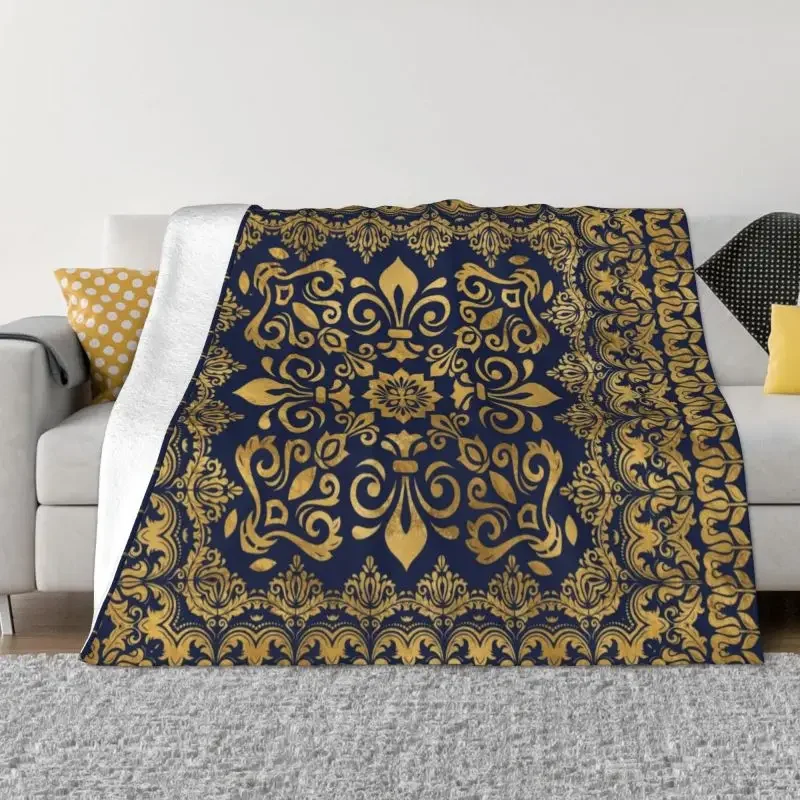 

Fleece Oriental Damask Fleur De Lis Ultra-Soft Throw Blanket Warm Flannel Fleur-De-Lys Lily Flower Blankets Bedroom Sofa Quilt