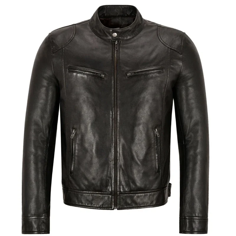 2023Motorcycle Jacket Mens Slim Fit Short-Coat Collar PU Jackets Winter Autumn Zipper Stand Windproof Leather Coat