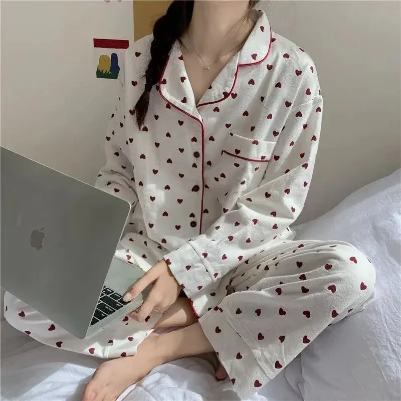 Large Size Sexy Nightwear Women Sleepwear Autumn and Winter Cardigan Home Wear Peach Heart Long Sleeves School Silk Pajamas 2